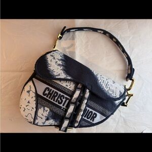 Authentic Christian Dior Saddle Bag—Embroidered Canvas TieDye Saddle Bag